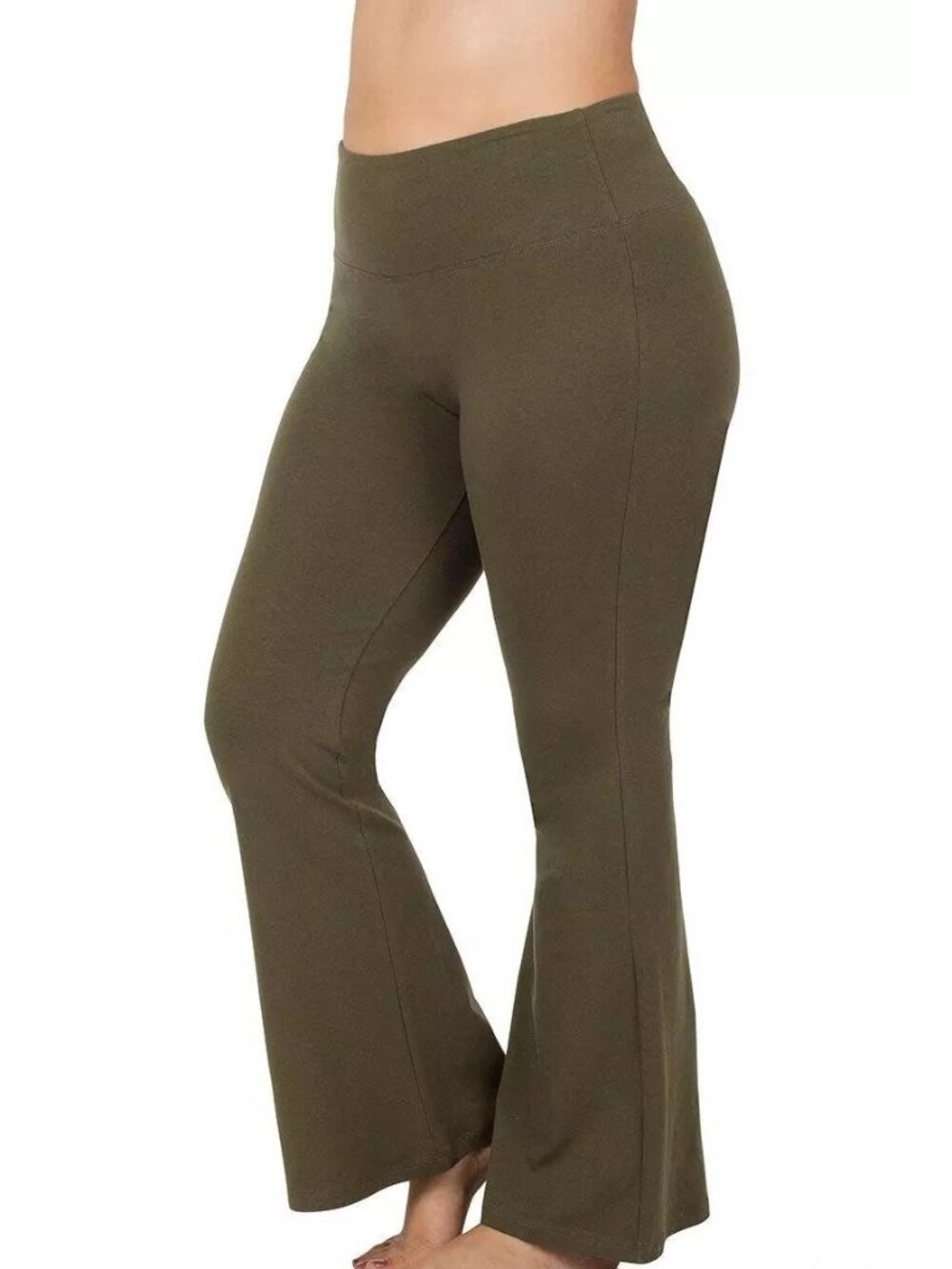 Zenana Yoga Flare Pants XL High Waisted Fold Over Dark Olive Athleisure Gymwear